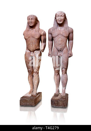 Kouros Statuen der archaischen Zeit. Frühe 6. c. V. Chr. (ca. 580 v. Chr.) als Kleovis und Biton, die zwei Jungen, die heldenhaft ihre Mutter zog bekannt Stockfoto