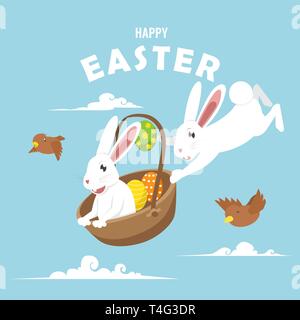 Grußkarte und Hintergrund mit Kaninchen für Ostern Stock Vektor