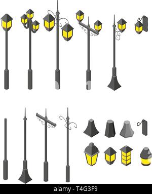 Isometrische sortiert Garten Lampe Stock Vektor