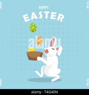 Grußkarte und Hintergrund mit Kaninchen für Ostern Stock Vektor