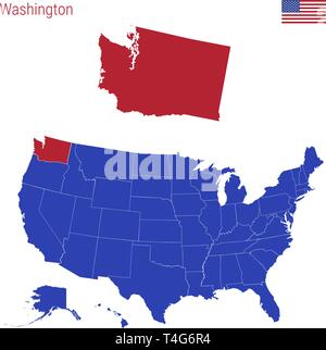 Der Zustand von Washington ist rot markiert. Blue Vector Karte der Usa, eingeteilt in verschiedene Staaten. Karte der USA aufgeteilt in einzelne Stock Vektor