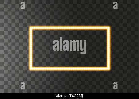 Leuchtende gelbe led vector Rechteck Frames, Neon Beleuchtung auf transparenten Hintergrund. Leuchtende dekorative Rechteck Bänder der Diode ökologische Lampen Stock Vektor