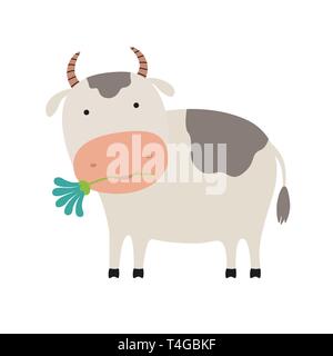 Cartoon Kuh mit einer Blume Illustration Cute Stock Vektor