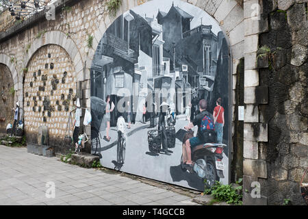 Phung Hung Straße Wandmalereien"Mã Hanoi Stockfoto