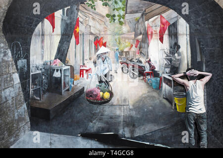Phung Hung Straße Wandmalereien"Mã Hanoi Stockfoto