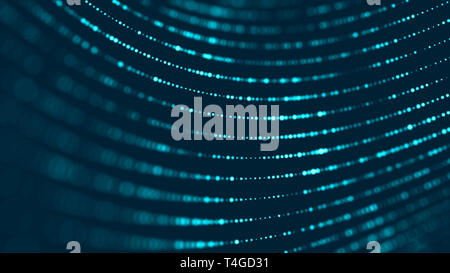 Futuristische blaue Punkte Hintergrund mit einem dynamischen Welle. Große Daten. 3D-Rendering. Stockfoto