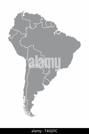 Abbildung: Ein grauer Südamerika Karte auf weißem Hintergrund Stock Vektor