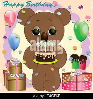 Cartoon niedlichen Koala mit Geschenken. Geburtstag Grußkarte. Vector Illustration. Stock Vektor