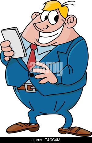 Cartoon glücklich und zuversichtlich Geschäftsmann mit einer roten Krawatte und einen blauen Anzug Vector Illustration Stock Vektor