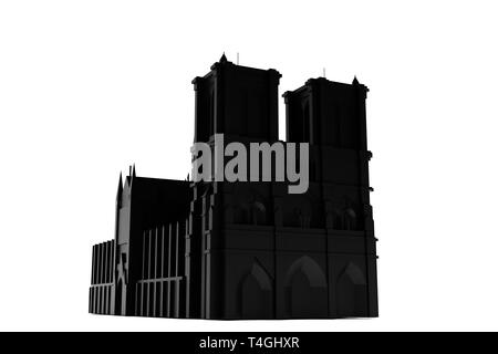 Kathedrale Notre Dame Silhouette auf weißem Hintergrund 3 isolierte d Abbildung Stockfoto