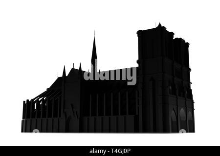 Kathedrale Notre Dame Silhouette auf weißem Hintergrund 3 isolierte d Abbildung Stockfoto