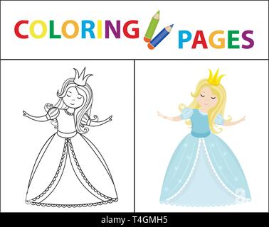 Malbuch Seite für Kinder. Aschenputtel kleine Prinzessin. Skizze skizzieren und Farbe Version. Die Bildung der Kinder. Vector Illustration. Stock Vektor