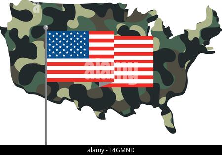 Usa Karte und Flagge mit Camouflage Vector Illustration graphic design Stock Vektor