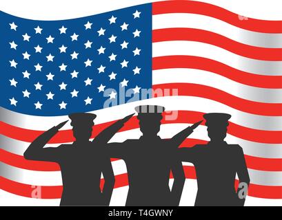 United State Flag mit militärischer Offizier silhouette Symbol Vektor illustration Graphic Design Stock Vektor