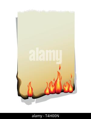 Brennendes Papier auf weißem Hintergrund. Vector Illustration. Stock Vektor