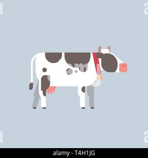 Weisse Kuh mit schwarzen Flecken farm inländische Tierhaltung Weidevieh Konzept flachen grauen Hintergrund Stock Vektor