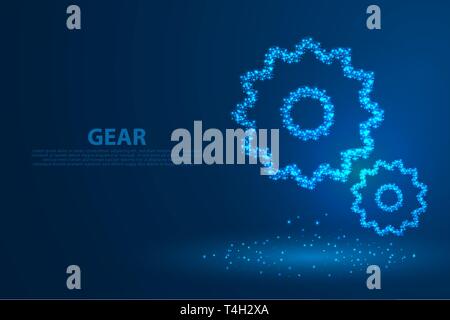 Technologie Zahnradsymbol mit blauem Hintergrund, ein Gearing aus Polygonen, Vektor, Abbildung, eps-Datei Stock Vektor
