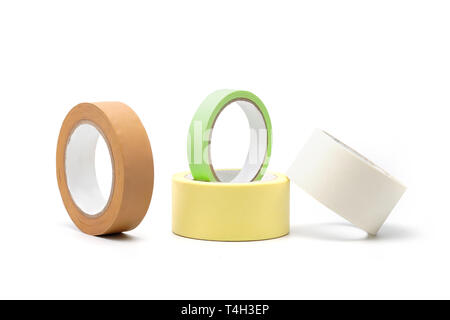 Farbigem Klebeband, Klebeband isoliert, Klebstoffe, Zubehör für zu Hause und bei der Arbeit Gebäude Repair Tool. Stockfoto