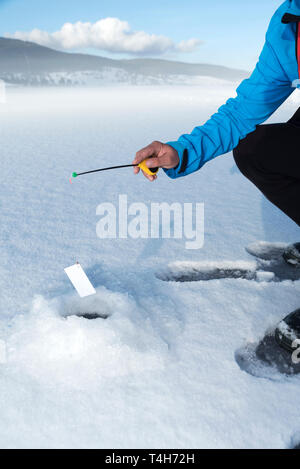 Bild vertikal auf einem Schnee konzeptuelle Fotografie Internet phishing Finanzbetrug selektiven Fokus Stockfoto