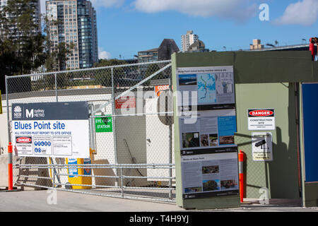 Sydney metro Projekt Website unter Blues Point in Sydney, die als Abrufen site für die Tunnelbohrmaschinen, Sydney, Australien verwendet wird. Stockfoto