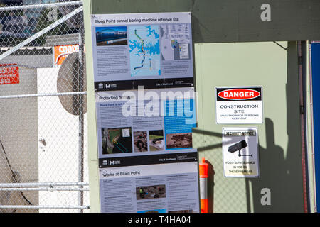 Sydney metro Projekt Website unter Blues Point in Sydney, die als Abrufen site für die Tunnelbohrmaschinen, Sydney, Australien verwendet wird. Stockfoto