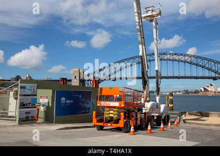 Sydney metro Projekt Website unter Blues Point in Sydney, die als Abrufen site für die Tunnelbohrmaschinen, Sydney, Australien verwendet wird. Stockfoto