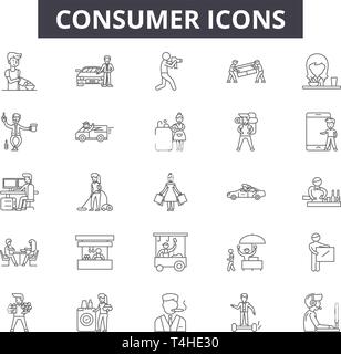 Verbraucher Zeile für Symbole, Zeichen, Vektor. Verbraucher Entwurfskonzept Abbildung: Endverbraucher, Unternehmen, Kunden, Konzept, Design Stock Vektor