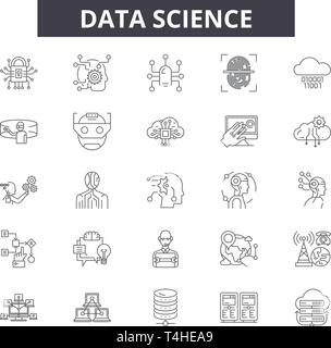 Daten Wissenschaft Zeile für Symbole, Zeichen, Vektor. Daten Wissenschaft Entwurfskonzept Abbildung: Wissenschaft, Technologie, Daten, Informationen, Grafik, Web Stock Vektor