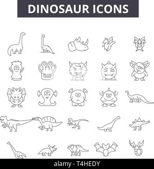 Dinosaurier Zeile für Symbole, Zeichen, Vektor. Dinosaurier Entwurfskonzept Abbildung: Dinosaurier, Tier, isoliert, wild, prähistorische, tyrannosaurus Stock Vektor