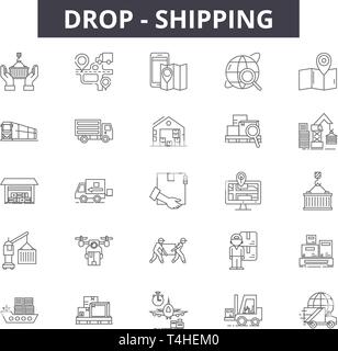 Drop Shipping Line Symbole, Zeichen, Vektor. Drop Shipping Entwurfskonzept Abbildung: Versand, Lieferung, Service, Paket, drop, Cargo, Box, Konzept Stock Vektor