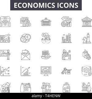 Wirtschaft Zeile für Symbole, Zeichen, Vektor. Wirtschaft Entwurfskonzept Abbildung: Finanzen, Wirtschaft, Unternehmen, Wachstum, Geld, Bank, Finanz Stock Vektor
