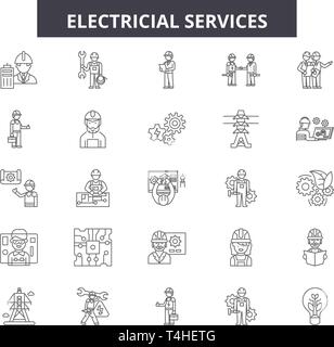 Electricial Dienstleistungen Zeile für Symbole, Zeichen, Vektor. Electricial Dienstleistungen Entwurfskonzept Abbildung: Top 49 Keywords:, elektrisch, Elektro, Web, deinstallieren Stock Vektor