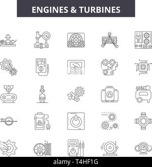 Motoren und Turbinen Zeile für Symbole, Zeichen, Vektor. Motoren und Turbinen Entwurfskonzept Abbildung: Motor, Turbine, Strom, Klima, Ventilator, Blade Stock Vektor