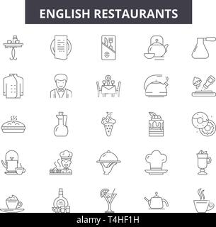 Englisch restaurants Zeile für Symbole, Zeichen, Vektor. Englisch restaurants Entwurfskonzept Abbildung: restaurant, essen, deisolated, Englisch, Menü Stock Vektor