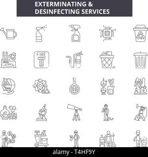 Ausrottung & Desinfektion Dienstleistungen Zeile für Symbole, Zeichen, Vektor. Ausrottung & Desinfektion Dienstleistungen Entwurfskonzept Abbildung: Pest, disinfec Stock Vektor