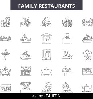 Familie restaurants Zeile für Symbole, Zeichen, Vektor. Familie restaurants Entwurfskonzept Abbildung: Restaurant, Familie, essen, Leute, Geschäft Stock Vektor