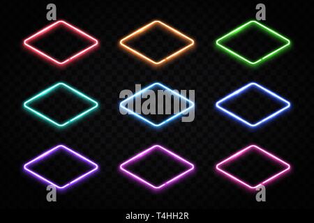 Neon geometrische Formen. Bunte rhombus frames Sammlung. Glänzend lozenge Logos. Flyer banner Infografiken Elemente Stock Vektor