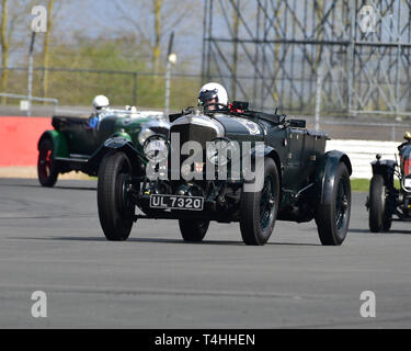 Martin Gaensler, Bentley Speed 6 Le Mans, Benjafield 100, 100 Jahre Bentley, April 2019, Silverstone, Northamptonshire, England, Rundstrecke, Stockfoto