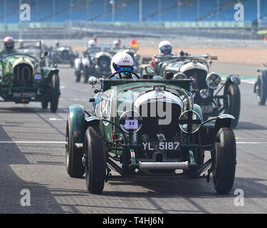 Neil Sandwith, Bentley 3-4 ½ liter, Benjafield 100, 100 Jahre Bentley, April 2019, Silverstone, Northamptonshire, England, Rundstrecke, classic Stockfoto