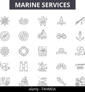 Marine Services Zeile für Symbole, Zeichen, Vektor. Marine Services Entwurfskonzept Abbildung: Marine, Service, Versand, Transport, Cargo, Transport Stock Vektor