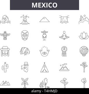 Mexiko Zeile für Symbole, Zeichen, Vektor. Mexiko Entwurfskonzept Abbildung: Mexiko, mexikanischen, isoliert, Essen, Kultur, Grafik Stock Vektor