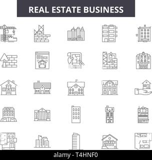 Immobilien Business Line Symbole, Zeichen, Vektor. Immobilien business Entwurfskonzept, Illustration: Geschäft, Haus, Immobilien, Real, Konzept, moderne Stock Vektor