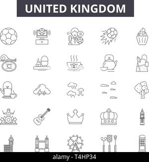 Vereinigtes Königreich Zeile für Symbole, Zeichen, Vektor. Vereinigtes Königreich Entwurfskonzept, Illustration: Reisen, Königreich, Hintergrund, Land, Großbritannien, England Stock Vektor