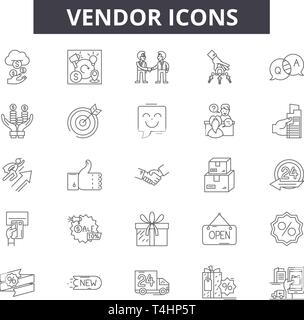 Vendor Symbole, Zeichen, Vektor. Anbieter Übersicht Konzept, Illustration: Anbieter, Business, Warenkorb, Shop, Store, isoliert, Markt, Verkauf Stock Vektor