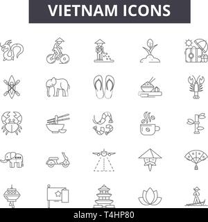 Vietnam Zeile für Symbole, Zeichen, Vektor. Vietnam Entwurfskonzept, Illustration: vietnam, Reisen, Tourismus, Vietnamesisch, Stadt, Asien Stock Vektor