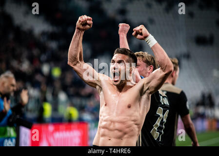 Lisandro Magallan von Ajax in der Champions League, Fußball: FC Juventus vs Ajax. Ajax gewann 1-2 bei der Allianz Stadion, in Turin, Italien, 16.Apr. Stockfoto