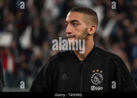 Hakim Ziyech (Ajax) während des Quartals der Uefa Champions League - Finale, 2 st Bein, Übereinstimmung zwischen Juventus 1-2 Ajax bei der Allianz Stadion am 16. April 2019 in Turin, Italien. (Foto von Maurizio Borsari/LBA) Stockfoto