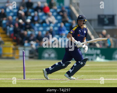 Emerald Headingley Stadium, Leeds, West Yorkshire, UK. 17. April 2019. Yorkshire Gary Ballance Fledermäuse während der Royal London einen Tag Pokalspiel Yorkshire Viking vs Leicestershire Füchse im Emerald Headingley Stadium, Leeds, West Yorkshire. Credit: Touchlinepics/Alamy leben Nachrichten Stockfoto