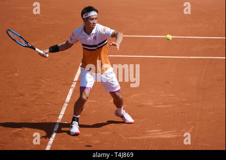 Roquebrune-Cap-Martin, Frankreich. 17 Apr, 2019. Kei Nishikori (JPN) Tennis: 2. Runde der Männer Singles Match in Monte Carlo Masters in Monte Carlo Country Club in Roquebrune-Cap-Martin, Frankreich. Credit: Itaru Chiba/LBA/Alamy leben Nachrichten Stockfoto