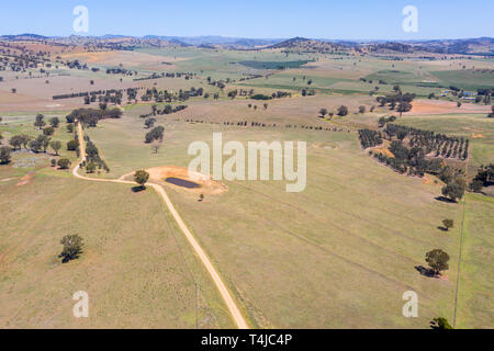 Luftaufnahme der Landwirtschaft landwirtschaftliche Flächen in der Nähe von cowra im Zentrum von NSW Australien. Stockfoto